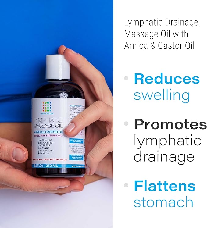 Bruizex Lymphatic Drainage Massage Oil with Arnica & Cold Pressed Castor Oil- Lightweight Non-Greasy Body Massage Oil for Daily Lymphatic Massage, Aftercare Routine, Post Surgery, BBL, Lipo - 8.5 Oz