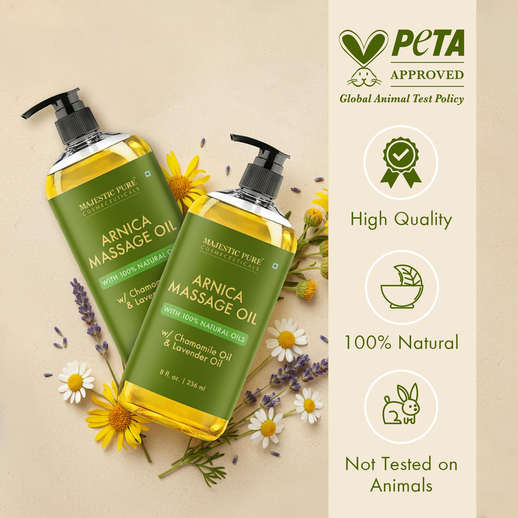 Majestic Pure Arnica Massage Oil for Men & Women, 8 Fl Oz, 2-Pack
