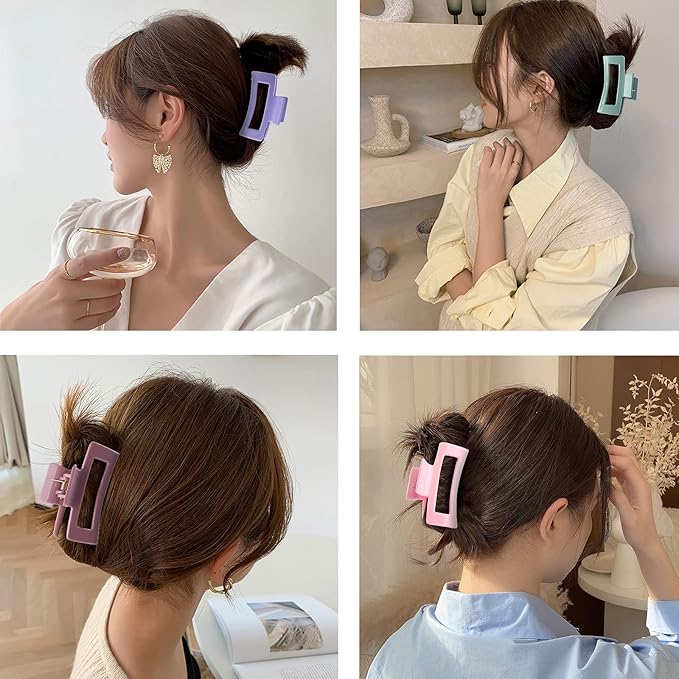 CECIAOAIME 15 Pack Rectangle Hair Claw Clips Solid Color Hair Clips Stylish Elegant Barrettes for All Hair Types for Women Non-Slip Hair Jaw Clips