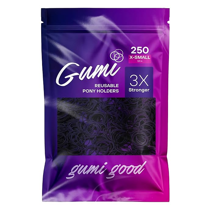 Gumi good Black Elastics 1/2 inch Hair Band Extra Small for Thick or Thin Hair