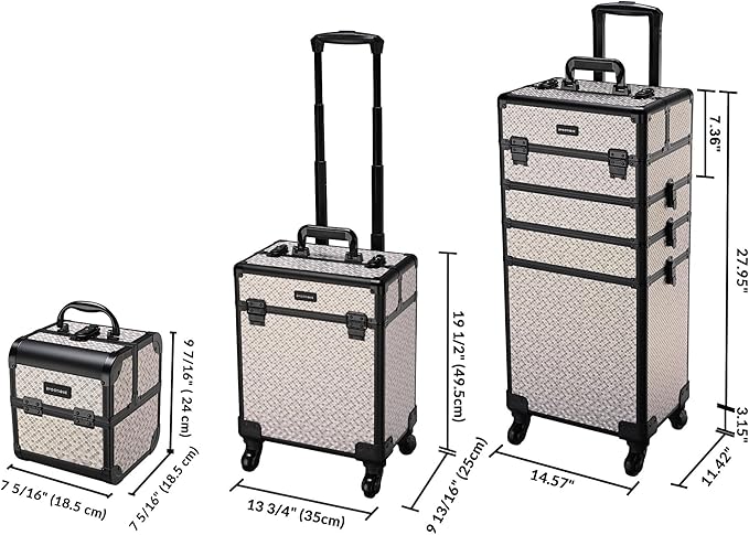 BYOOTIQUE 3-Piece Rolling Makeup Train Case on Wheels Travel Makeup Artist