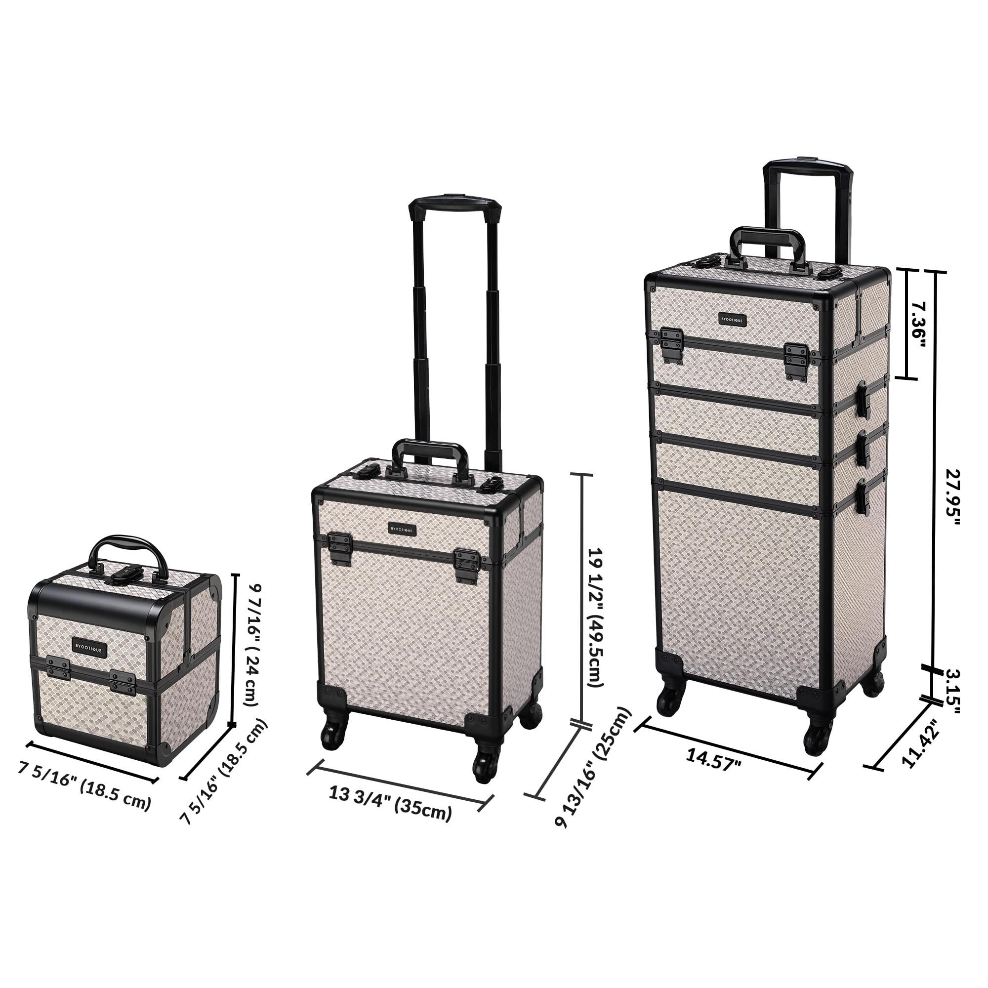 BYOOTIQUE 3-Piece Rolling Makeup Train Case on Wheels Travel Makeup Artist