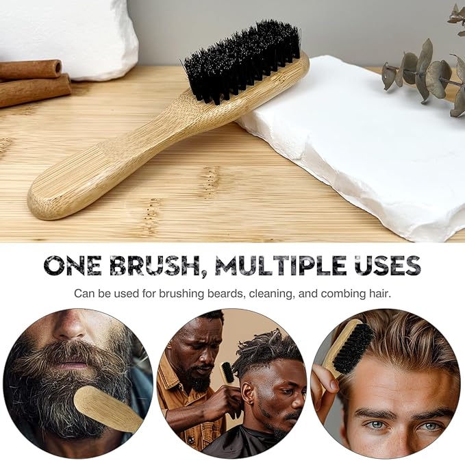 Men's Beard Brush with Natural Boar Bristles, Mustache Grooming and Styling Tool, Use with Beard Oils & Balms
