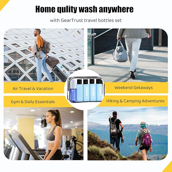 GearTrust TSA Travel Size Bottles for Toiletries, Shampoo Travel Bottles