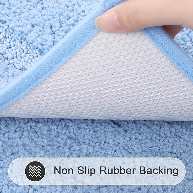 SHACOS Light Blue Bathroom Rugs Sets 3 Piece Bath Mat U Shaped Toilet Rug