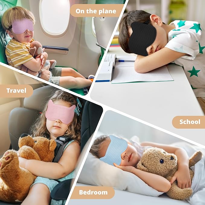Kids Sleep Mask for Sleeping – Soft 3D Contoured Eye Mask for Kids, Comfortable No-Pressure Eye Cover with Memory Foam for Travel, Naps & Airplane, Boys & Girls (Black)