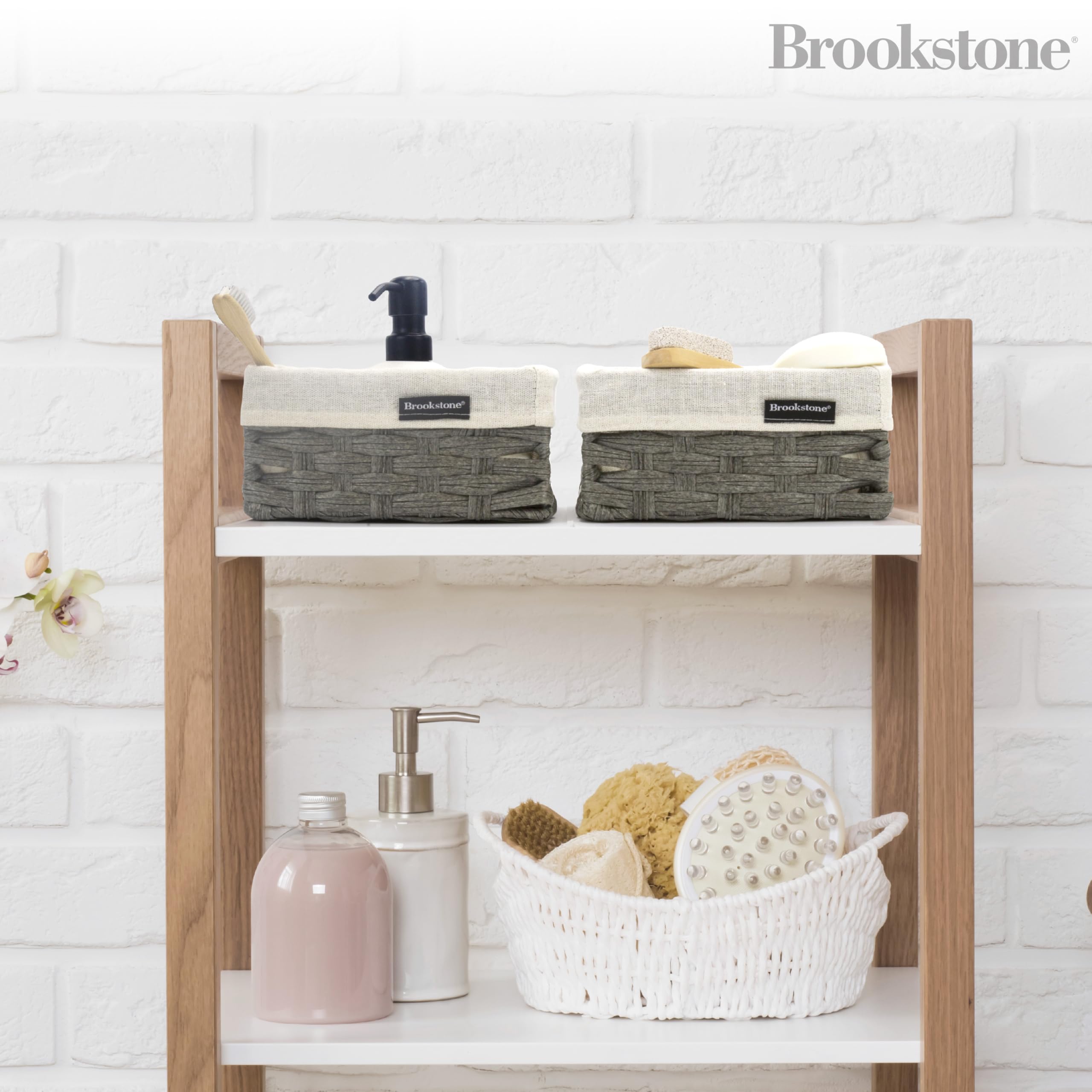 Brookstone Wicker Shelf Storage Basket Decorative Shelf Bin, bathroom organizers and storage, Boho Living Room Decor, Spring Storage 2026-3 Piece Set