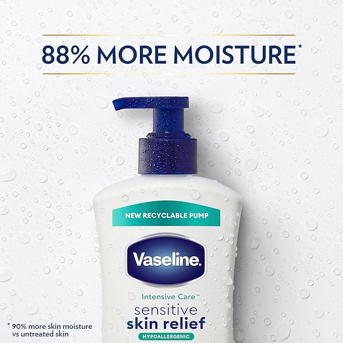 Vaseline Intensive Care Body Lotion 4 Pack Sensitive Skin Relief For Dry Skin With Colloidal Oatmeal and Ultra-Hydrating Lipids 20.3 oz