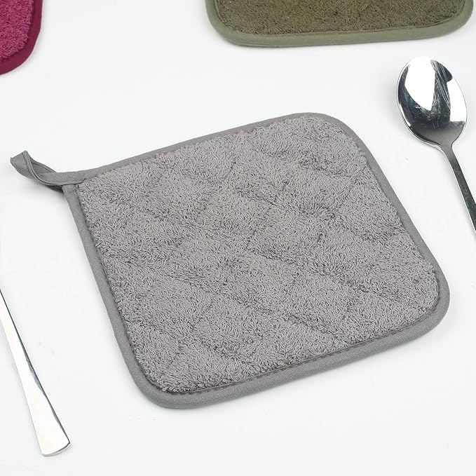 Lifaith Pot Holders for Kitchen, 100% Cotton Terry Pot Holder Set of 5, Heat Resistant Hot Pads for Cooking, Baking, Hot Dishes and Countertop Protection,Grey