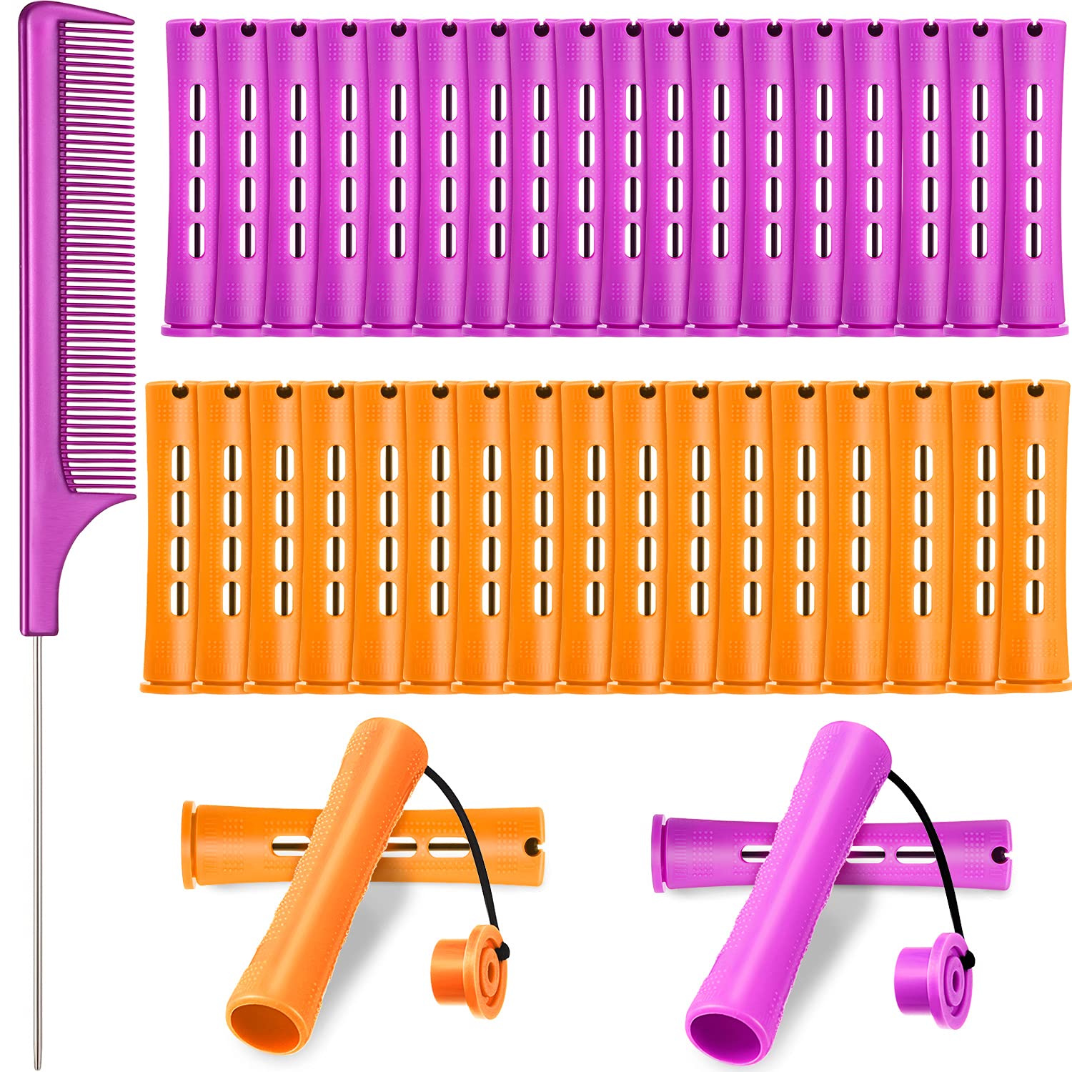WILLBOND 36 Pieces Cold Wave Rod Hair Perm Rods Hair Rollers Perming Curlers with Steel Rat Tail Comb for Hairdressing Styling