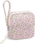 Chicarries Small Makeup Bag | Discreet Period Bag Pad Pouch for Purse | Sanitary Napkin Storage & Tampon Holder for Travel (Flower Pink)