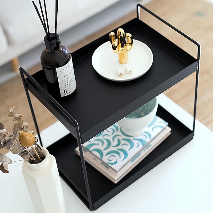 KINGBERWI 2 Tier Bathroom Counter Organizer, Standing Vanity Organizer Shelf for Bathroom Storage Organization, Countertop Skincare Makeup Organizers Holder, Black