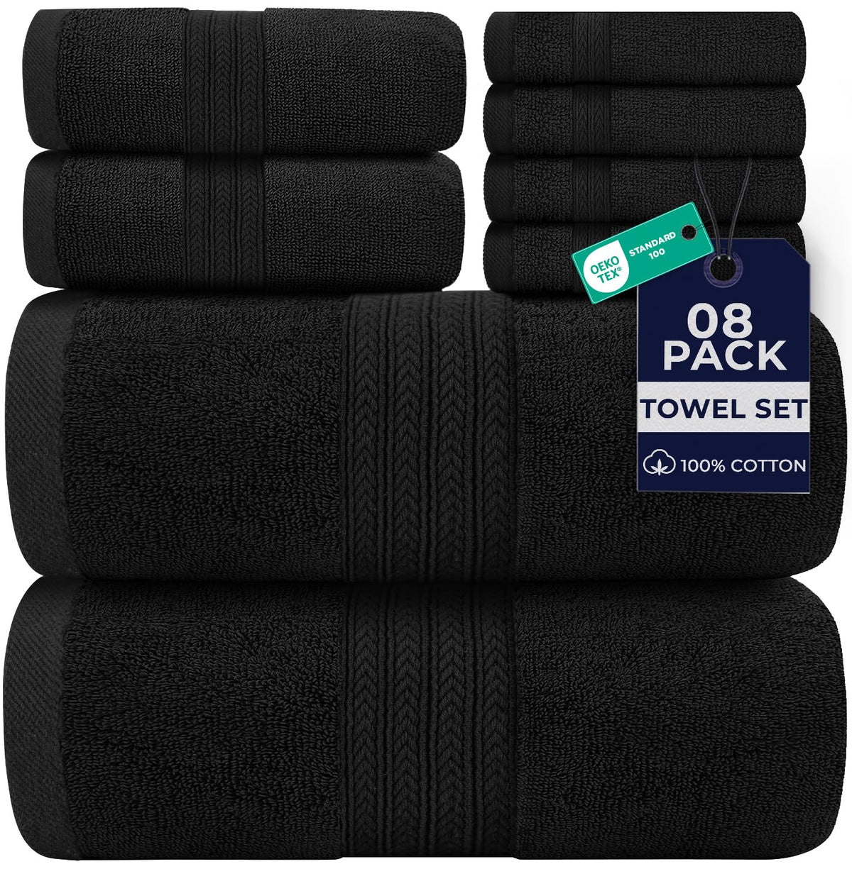 DAN RIVER 8 Piece Luxury Bath Towels for Bathroom, Towel Set, Blue Opal