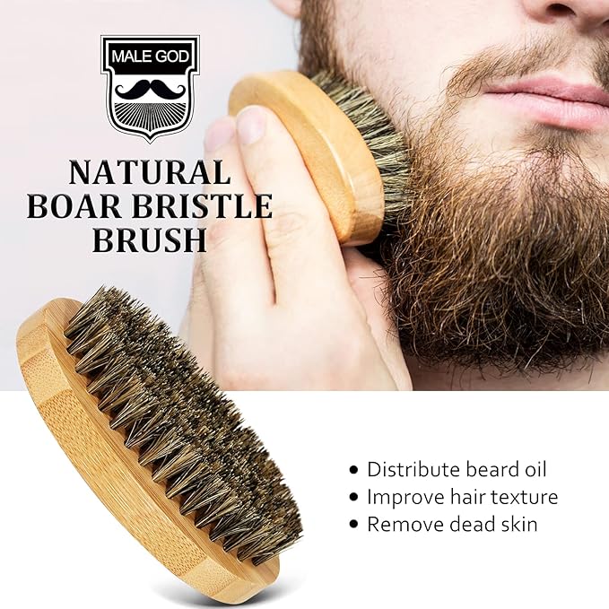 MALE GOD Beard Kit for Men's Grooming & Care, Natural Ingredients Beard Oil, Balm, Brush, Comb, Stocking Stuffers for Adult Men, Chirismtas & Birthday Gifts for Men Dad Him Husband Boyfriend Brother
