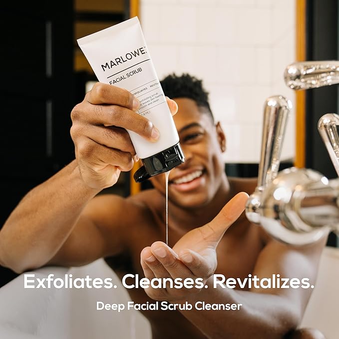 MARLOWE. No. 122 Facial Scrub for Men, 6 oz, Gentle Face Exfoliator with Apricot Seed Powder & Pumice, Cleanses & Smooths, Fresh Pine & Agarwood Scent