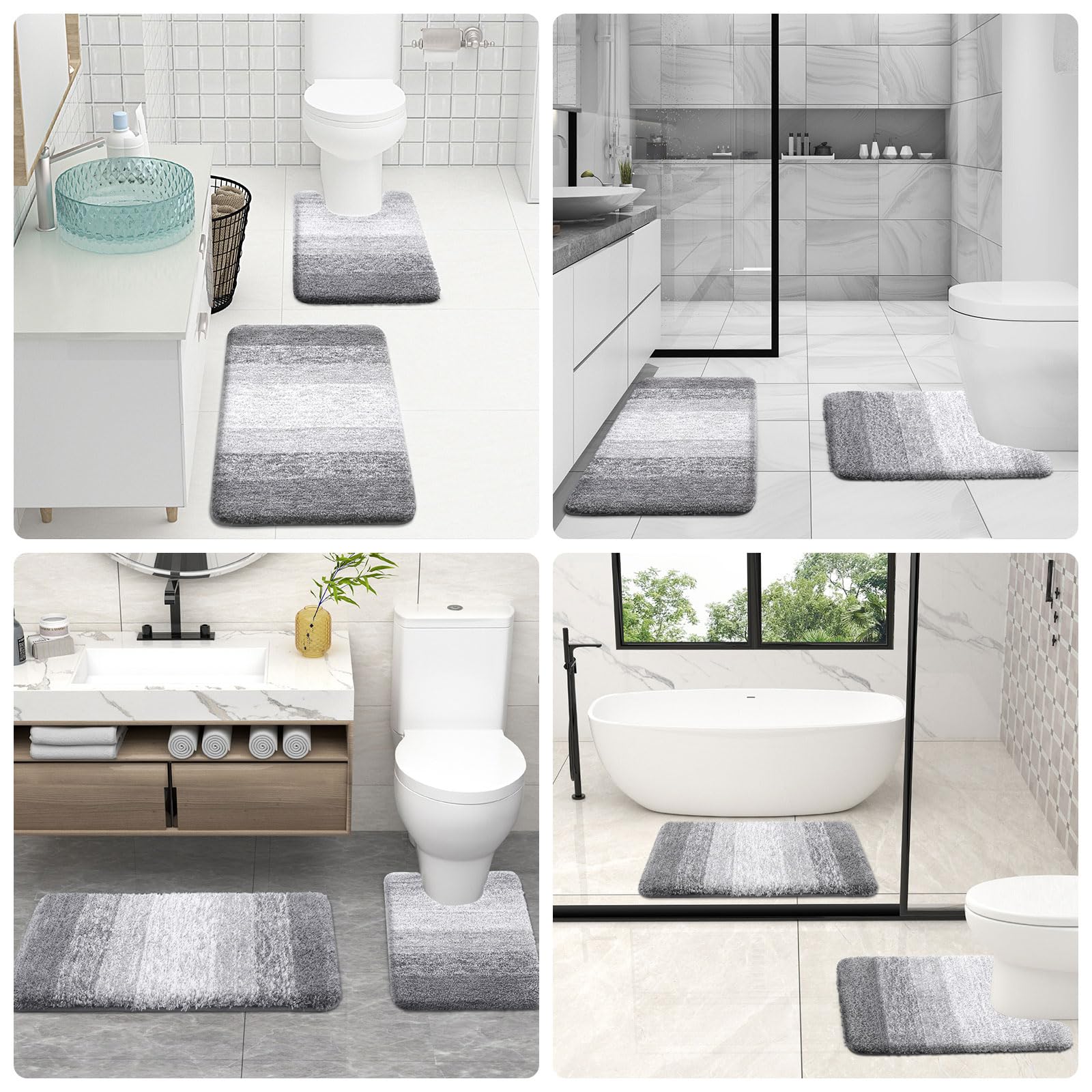 OLANLY Micorfiber Bathroom Rug Set 2 Piece, 30"x20"+U-Shaped 24"x20"