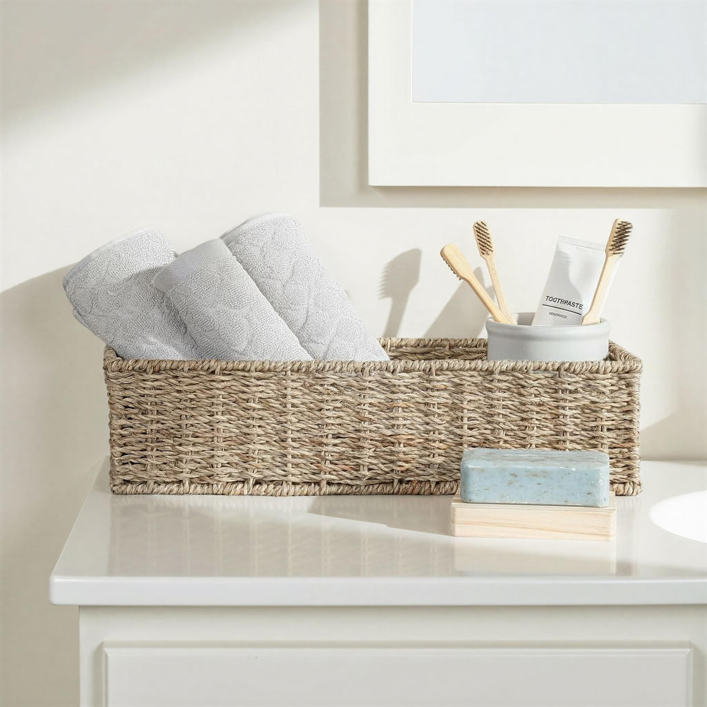 Household Essentials Handwoven Seagrass Rectangular Storage Basket, Natural