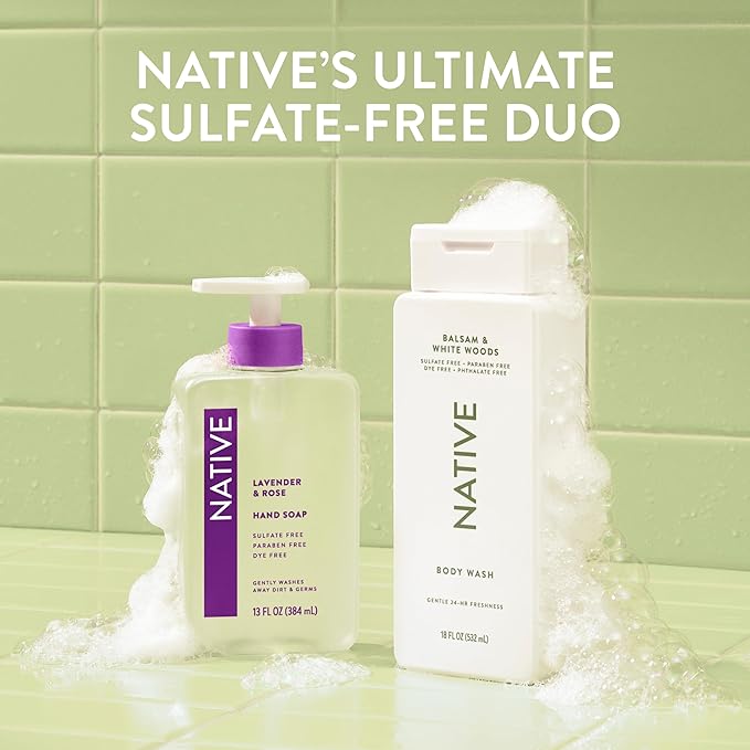 Native Body Wash Contains Naturally Derived Ingredients | For Women & Men, Sulfate, Paraben, & Dye Free Leaving Skin Soft and Hydrated | Balsam & White Woods 18 oz