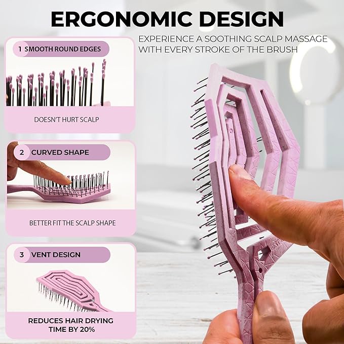 Detangler Brush For Women, Men & Kids - Vented Anti-Static Brush With 360 Flex Gently Removes Knots, Dry & Wet Use For Thick, Fine, Natural & Curly Hair