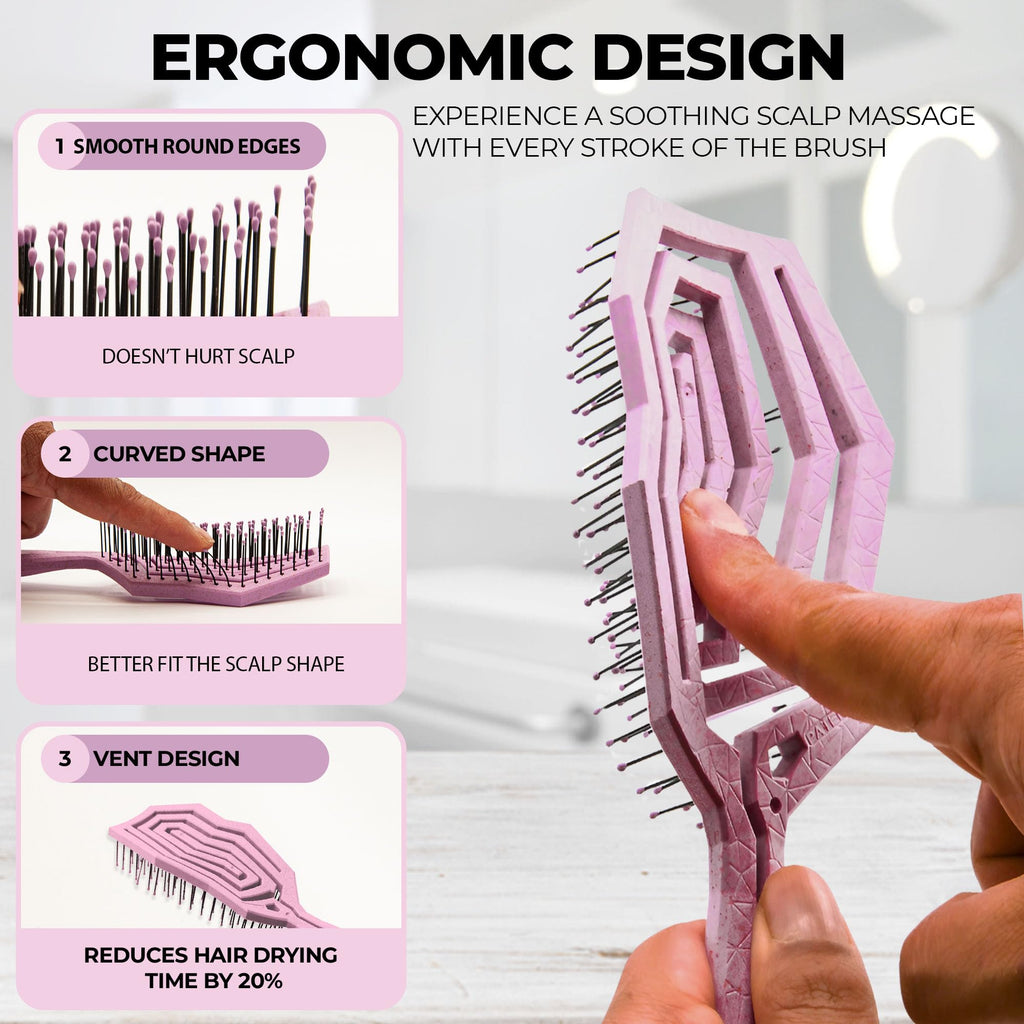 Detangler Brush For Women, Men & Kids - Vented Anti-Static Brush With 360 Flex Gently Removes Knots, Dry & Wet Use For Thick, Fine, Natural & Curly Hair