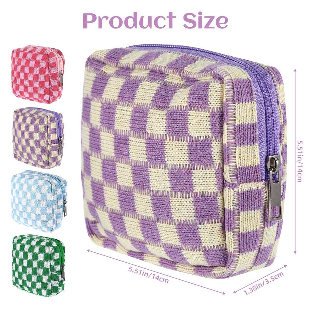 4Pcs Sanitary Napkin Storage Bag, Portable Period Bag for Teen Girls Woman, Pad Pouch Tampon for Purse, Reusable Zipper Period Pouches for Teen School Office Travel Feminine Care Organizer, Plaid