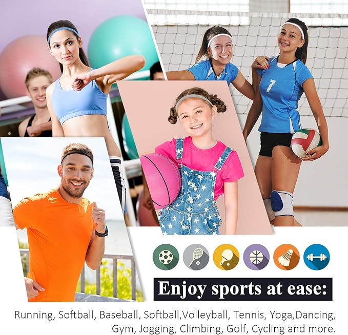 Bememo 4 Pieces Thick Non-Slip Elastic Sport Headbands Hair Headbands for Women and Men (Black, White, Grey, Royal Blue)