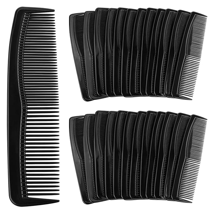 BTYMS 24 Pcs Plastic Hair Combs Pocket Sized- 5" Black Mens Comb with Fine and Wide Tooth Comb for Hair, Beard, and Mustache Styling