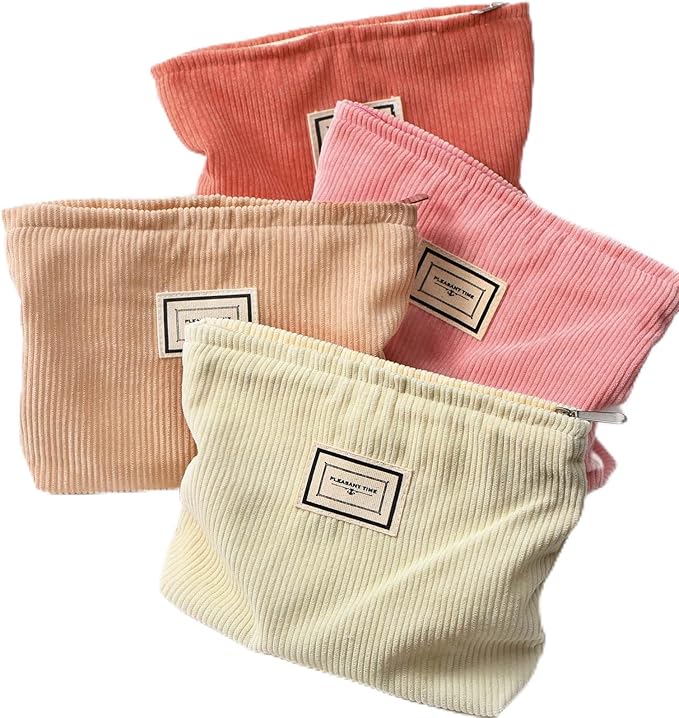 Sanwuta 4 Pack Velvet Makeup Bag Cosmetic Bag for Women Large Capacity Corduroy Pouch Zipper Canvas Travel Toiletry Purse Make up Organizer Case Accessories(Elegant Color,Plaid)