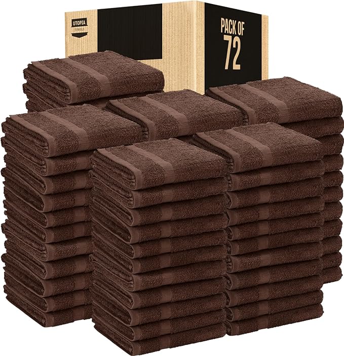 Utopia Towels Dark Brown Salon Towels, Pack of 72 (Not Bleach Proof, 16 x 27 Inches) Highly Absorbent Towels for Hand, Gym, Beauty, Hair, Spa, and Home Hair Care