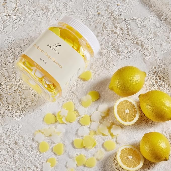 Pedicure Soap Flowers Foot Soak Petals Sheet for Softens Dead Skin Moisturizing Relaxing Spa Feet Birthday Pedi Nail Party (Lemon)