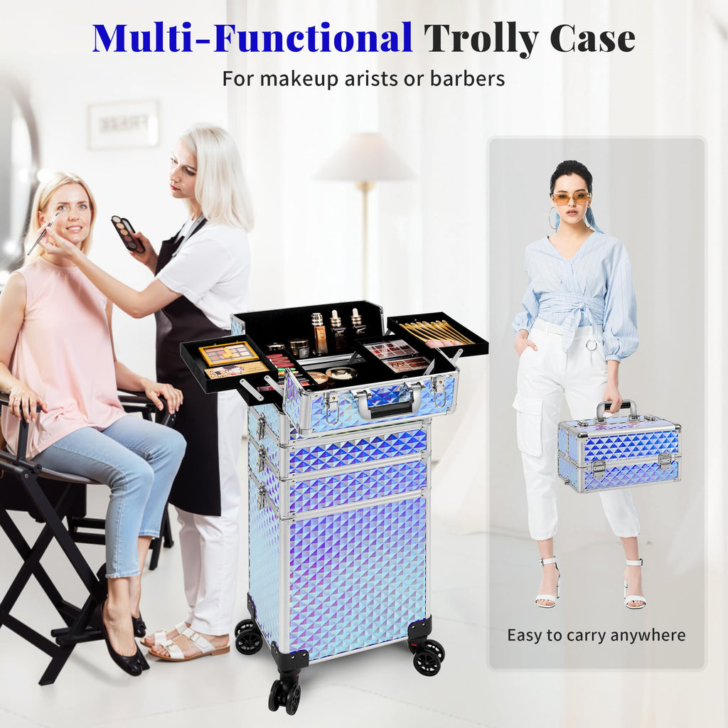 AROUS Rolling Train Makeup Case Cosmetology Case on Wheels, Colorful
