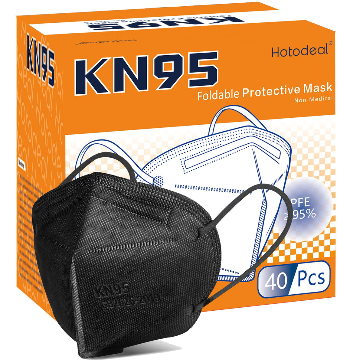 Hotodeal KN95 Face Masks 40Pcs, 5-Ply Breathable KN95 Mask for Adult, Black