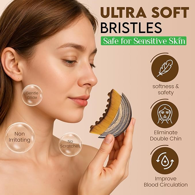 Lymphatic Contour Face Brush, Dry Brush for Lymphatic Drainage, Jawline & Neck Sculpting, Gua Sha Massager, Double Chin Reducer, Anti-Puffiness, Face Lifting & Skin Glow