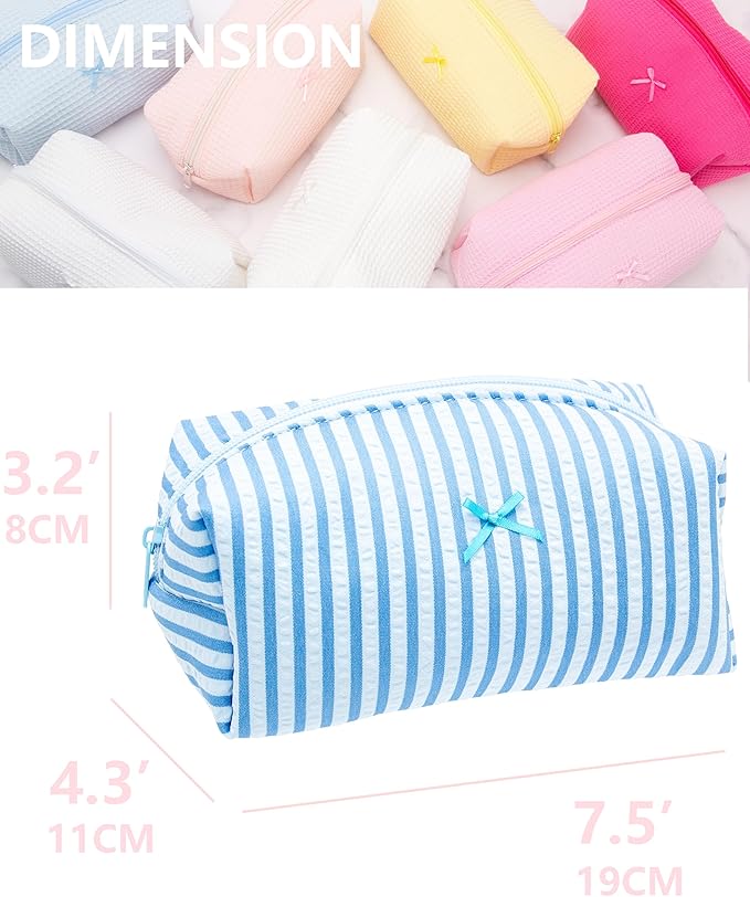 Cozy Makeup Bag for Women,Zipper Cosmetic Pouch,Stripe Lake Blue,2 Pack