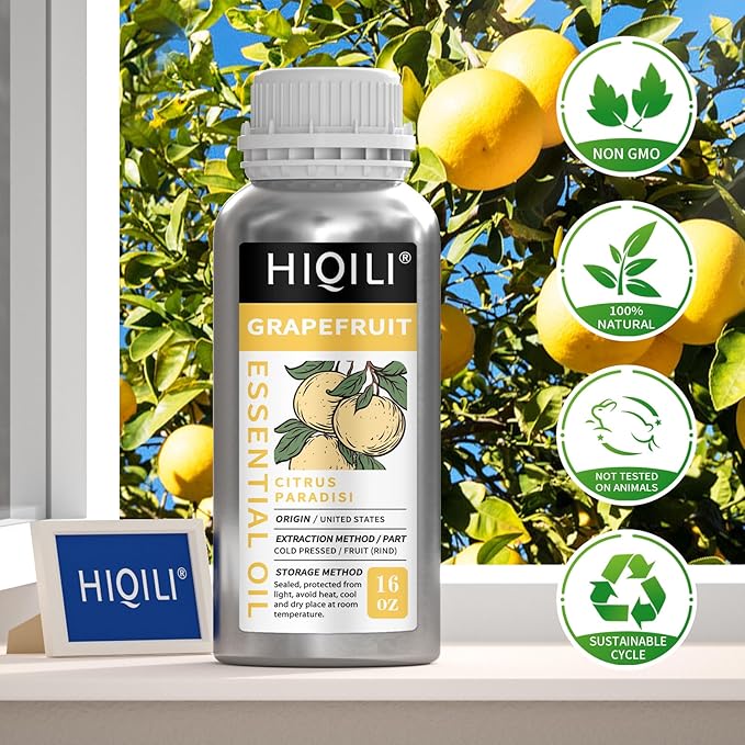 HIQILI Grapefruit Essential Oil for Skin Care, Diffuser & DIY