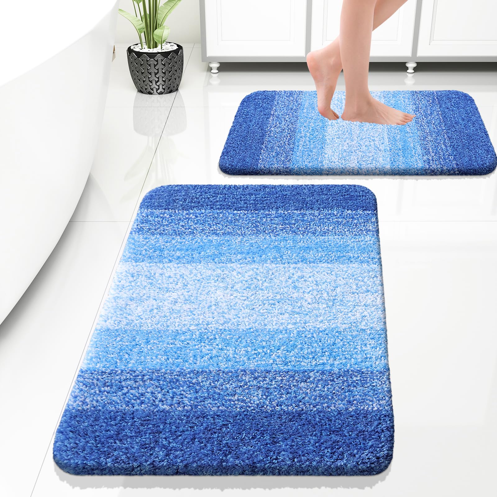 OLANLY Micorfiber Bathroom Rug Set 2 Piece, 30"x20"+24"x16"