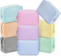 Sanwuta 9 Seersucker Cosmetic Bag Bulk Striped Makeup Bag for Women Aesthetic Cute Travel Toiletry Organizer Preppy Storage Pouch for Wedding Bridesmaid Mother's Day Teacher Gift (Large,Candy Color)