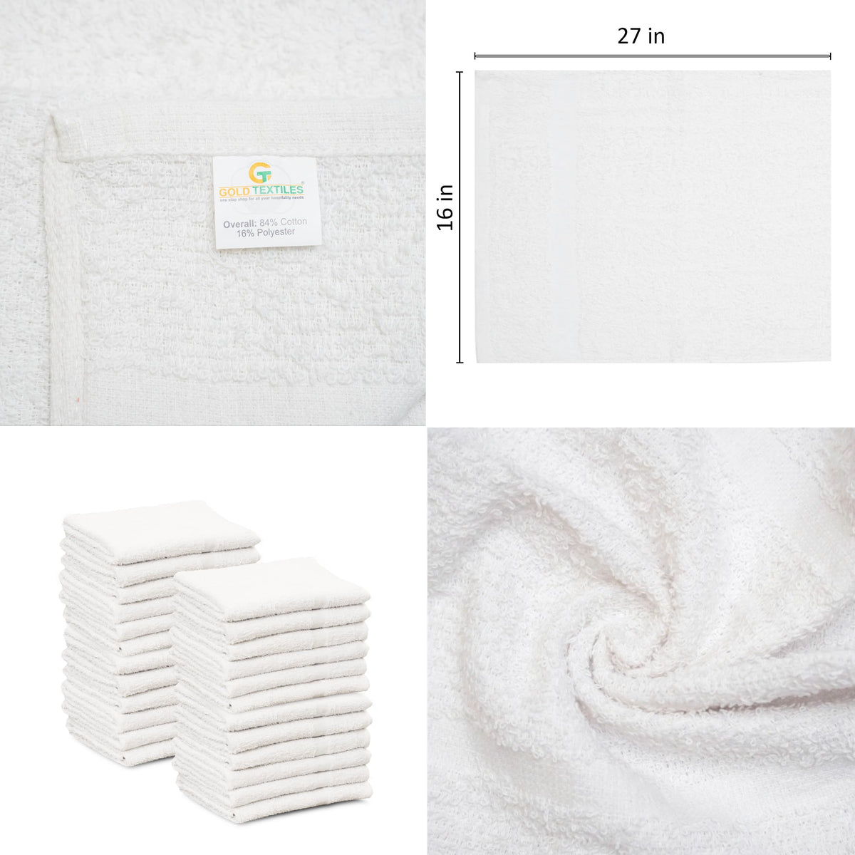 White 16x27 Inch Cotton Blend Economy Hand Towels Salon/Gym/Hotel Super use Absorbent Best for Kitchen,Janitorial,Home use Towels (60 Pack)