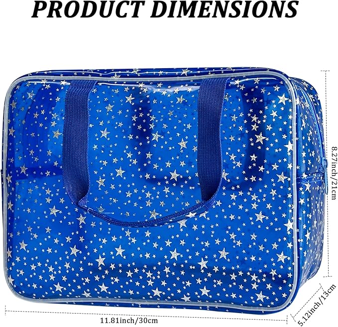 TotePrint Dark Blue Clear Star Large Cosmetic Bag and Travel Pouch with Handle,Durable Material,Zipper Design-Ideal for Makeup,Travel Essentials (Dark Blue)