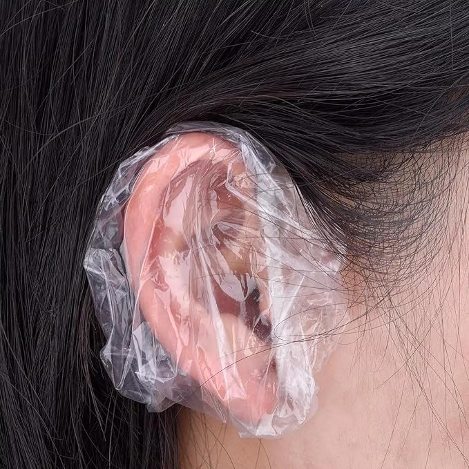 100Pcs Clear Disposable Ear Protectors, Waterproof Ear Caps Care Ear Protection for Bathing, Hair Colouring and Beauty Treatments