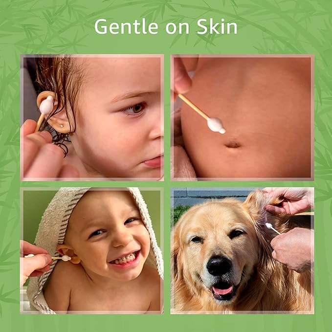 Jenvita 100% Bamboo Cotton Swabs for Ears (200-Pack) - Perfect for Baby & Personal Care | Double-Tipped Ear Swabs Cotton for Makeup & Cleaning | FSC Certified & Hypoallergenic, Made for All Ages & Pet