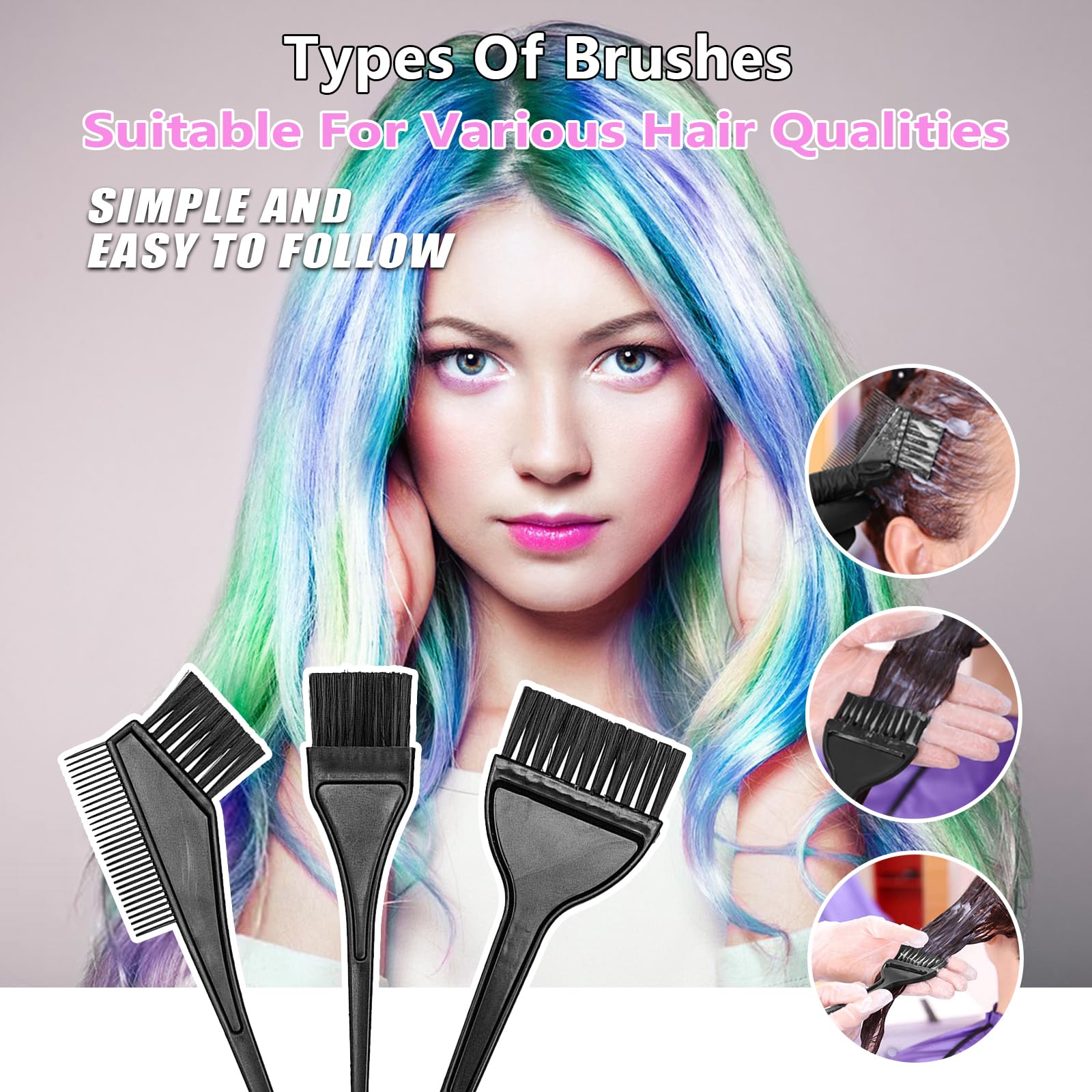 32 Pcs Hair Dye Coloring Kit,Hair Dye Tools for DIY Salon.Hair Dye Brush and Bowl Set/Highlighting Frosting Cap with Plastic Hooks/Dye Brush/Ear Cover/Gloves/Comb/Hairpin/Hair Coloring Cape(Pink)