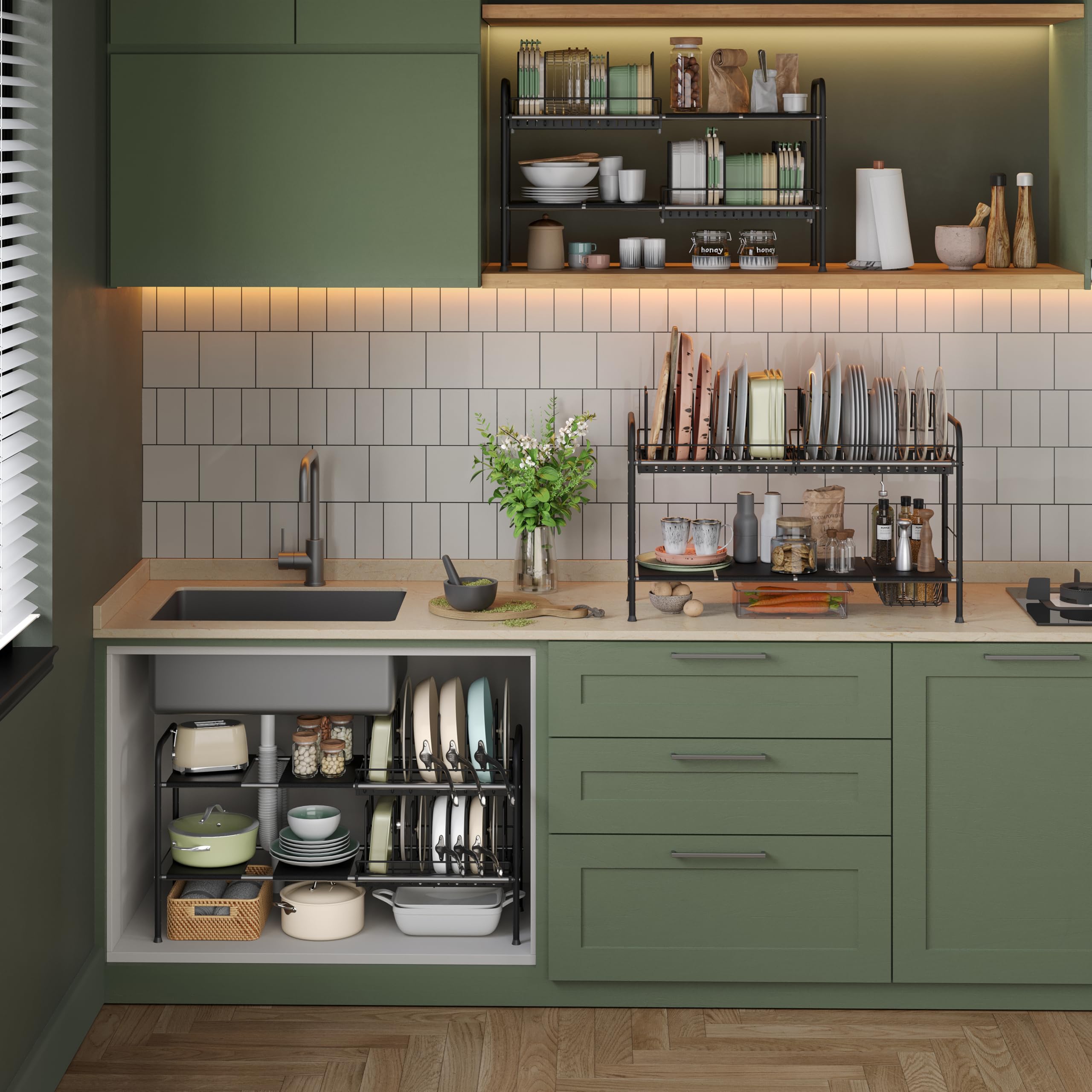 NETEL Expandable Under Sink Organizer，Pot and pan Organizer Under Cabinet
