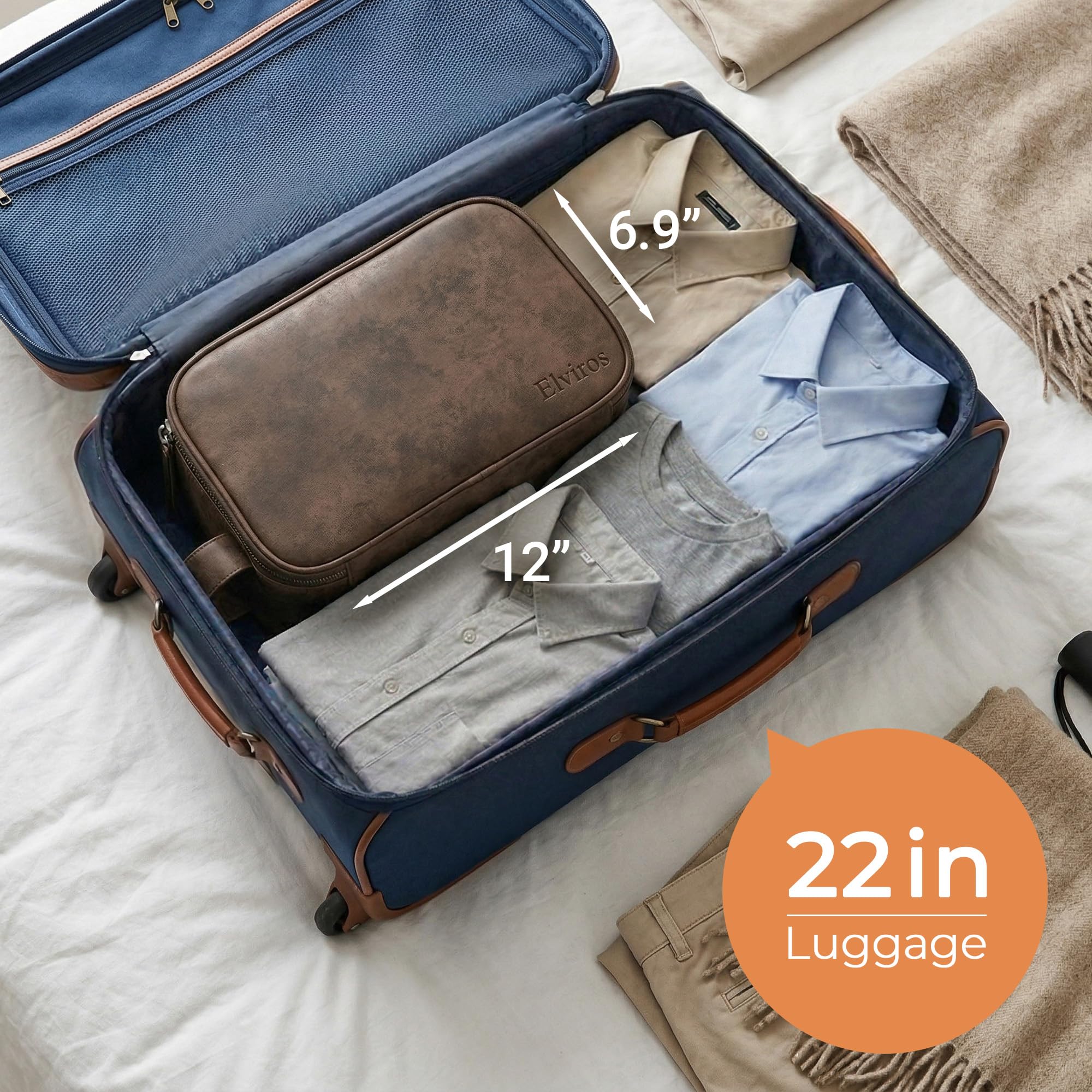 Elviros Toiletry Bag for Men, Large Travel Shaving Dopp Kit Water-resistant Bathroom Toiletries Organizer PU Leather Cosmetic Bags