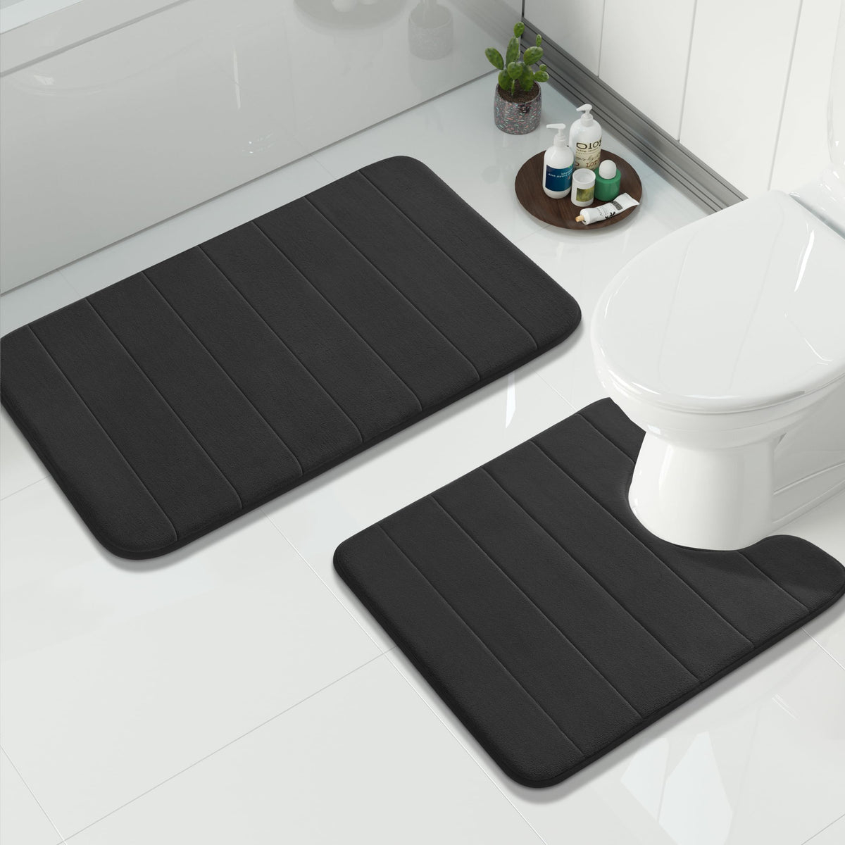 Yimobra Memory Foam Bathroom Mat Set, 24 x 17 & 24 x 20 in, Navy Blue