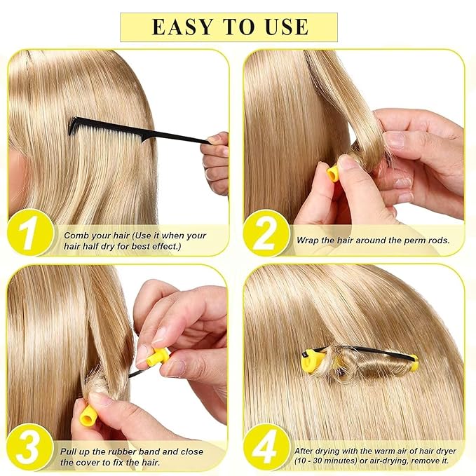 Meigick Perm Rods Set for Natural Hair 40Pcs Yellow Plastic Cold Wave Rods Hair Curling Rollers Small Size 0.28 Inch For Short Long DIY Hairdressing Styling