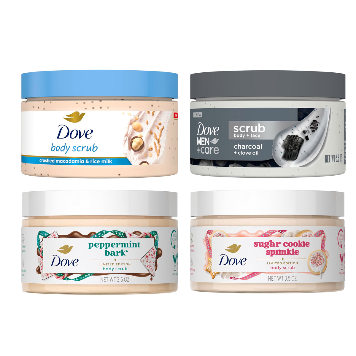 Dove Treats Exfoliating Mini Body Scrub 4 Pack 3.5oz each