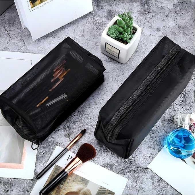Boao 6 Pieces Mesh Makeup Bags Mesh Cosmetic Bag Portable Travel Organizing Zipper Pouch Toiletries Makeup Pouches for Home Office Travel Accessories(Classic Colors)