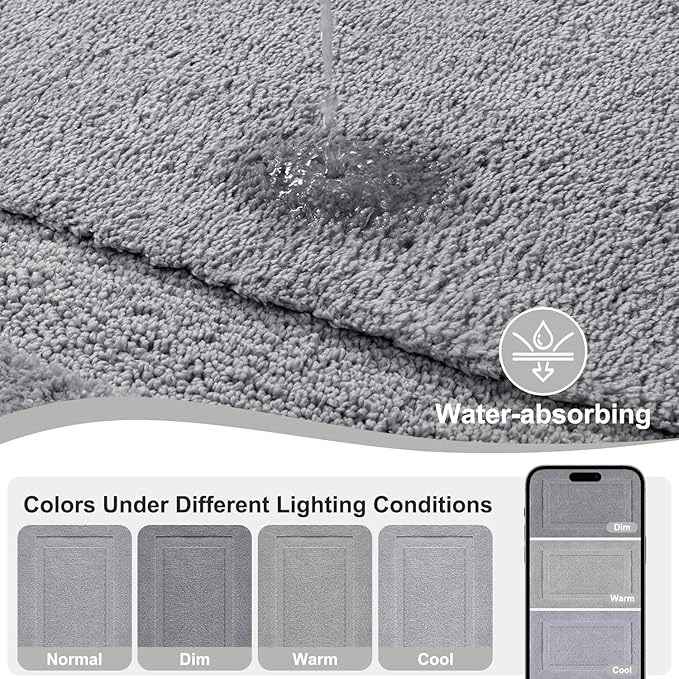 SHACOS Light Gray Bathroom Rugs Sets 3 Piece Bath Mat U Shaped Toilet Rug