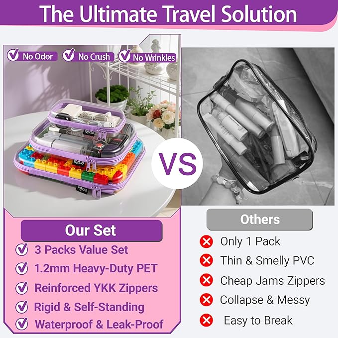 YQBRAO Clear Hard Shell Organizer Case Set, 3-Pack, Purple